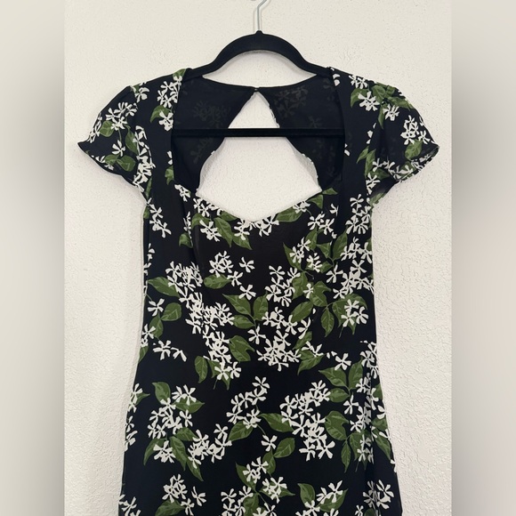Reformation Rosi Midi Dress Cap Sleeves Tiered Ruffles Aroma Black Floral Size 4 - Picture 5 of 8